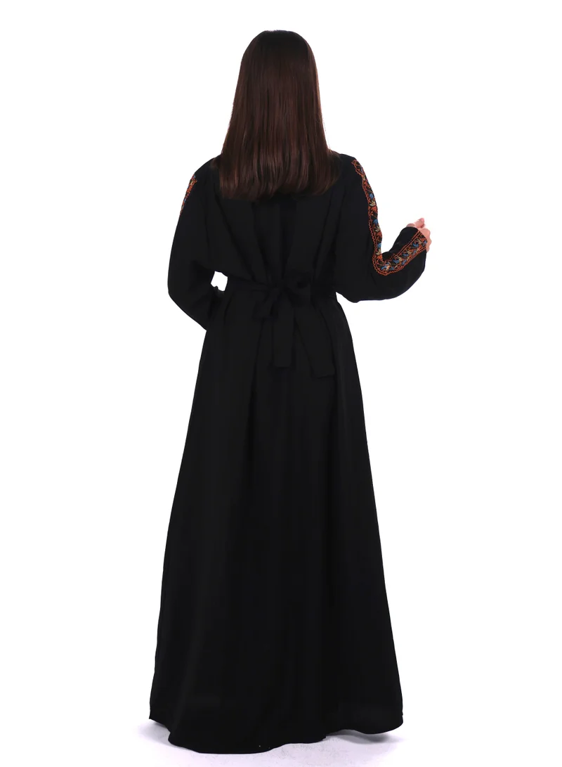 AL BENT AL SHARQIEH Black With Orange Embroidery women embroidered jalabiya dress for Women | Best Price UAE